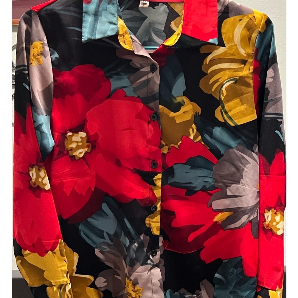 Vibrant Floral Shirt with Red and Yellow Accents